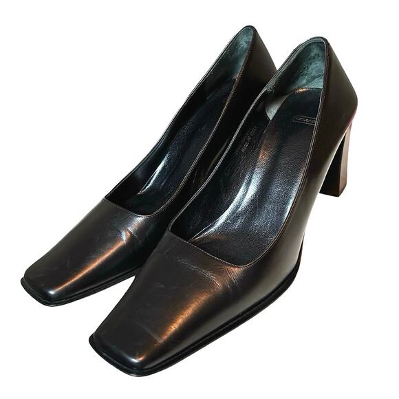 Coach Women’s Malorie Leather Square Toe Heels Black Size 7B - Picture 1 of 8